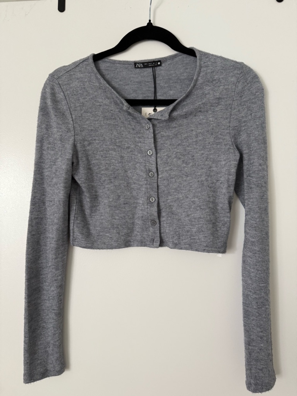 Zara Light Gray Button-Front Cropped Cardigan
